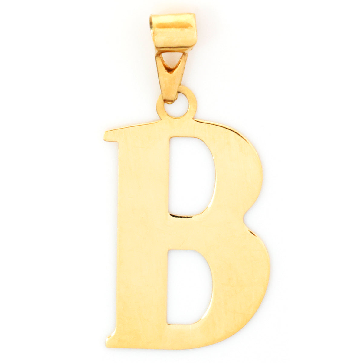 Gold letter 'B' pendant on a white background