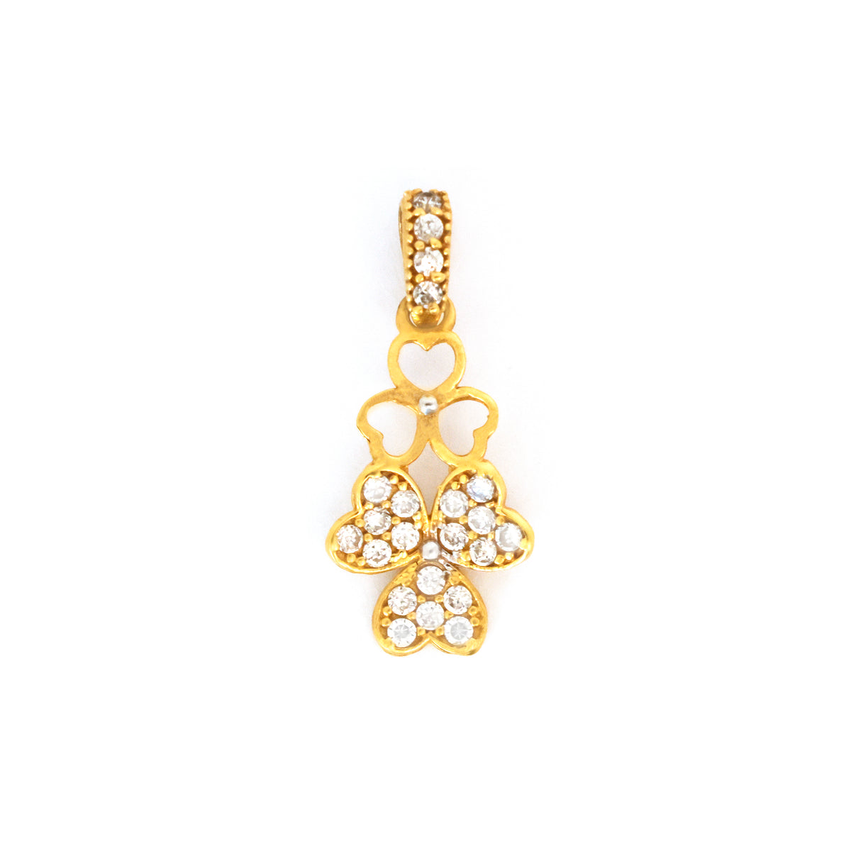 Gold pendant with white stone on a white background