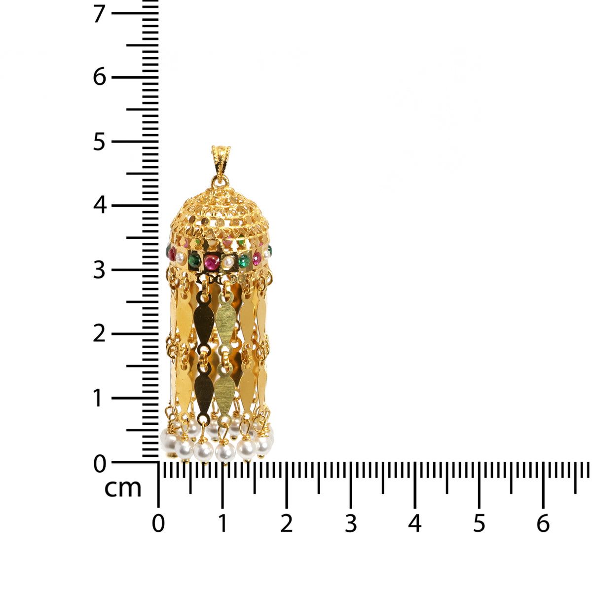 21K Gold Pendants – Cylindrical Tassel Pendant with Gem Band - Size Reference