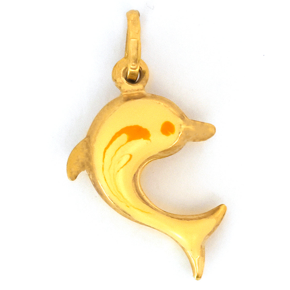 Gold dolphin pendant on a white background