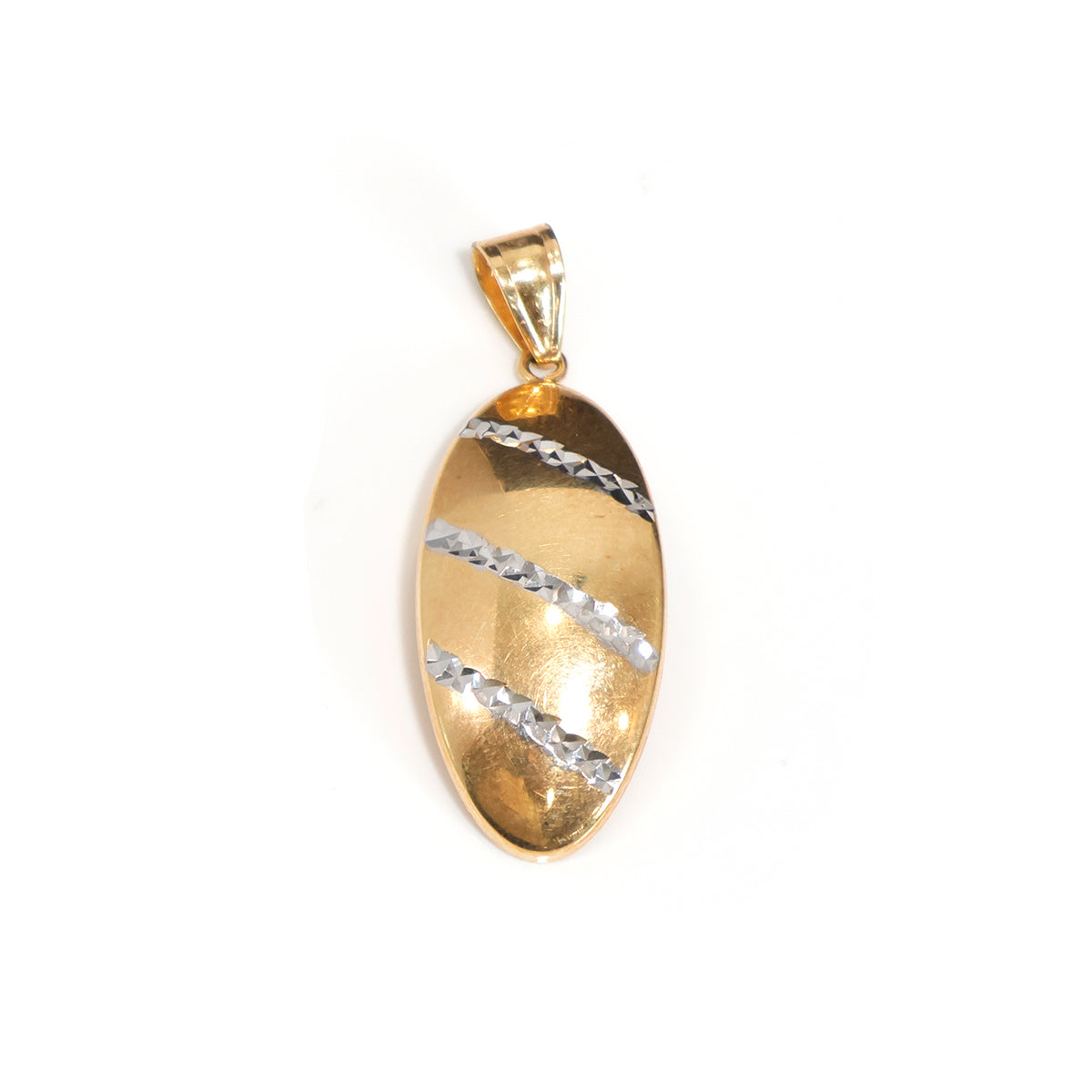 18K Gold Charms & Pendants – Two-tone oval shape with striped design – Main View