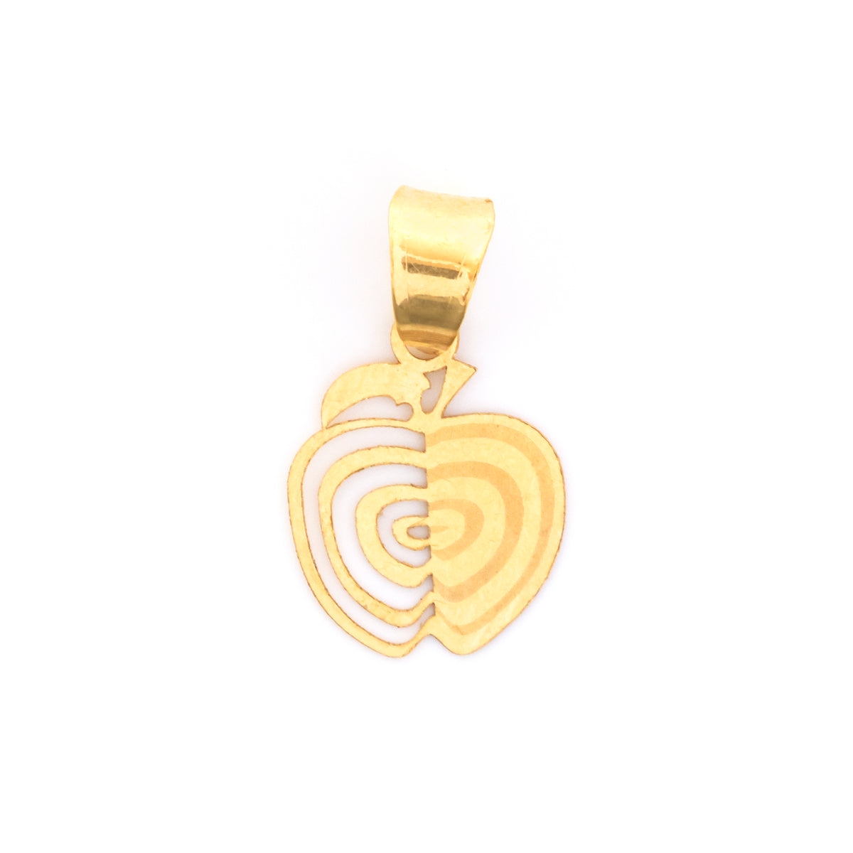 Gold heart-shaped pendant with a white interior on a white background
