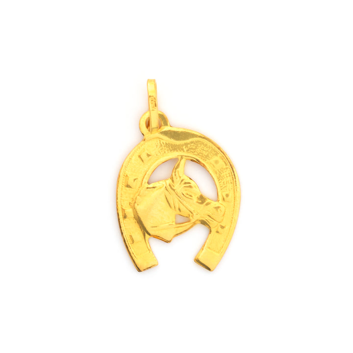 22K Gold Horseshoe Pendant with Horse Head