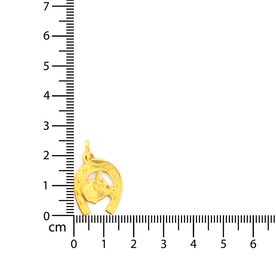 22K Gold Horseshoe Pendant with Horse Head