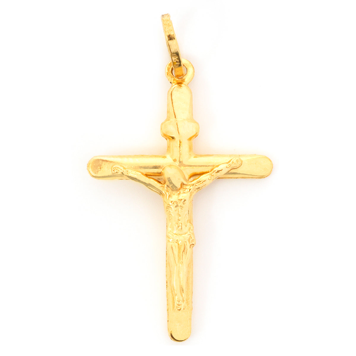 Gold crucifix pendant on a white background