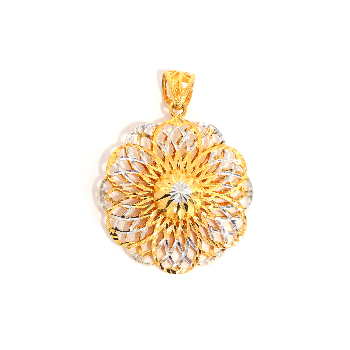 22K Gold Pendants – Layered Floral Pendant with Two-Tone Diamond-Cut Petals – Main View