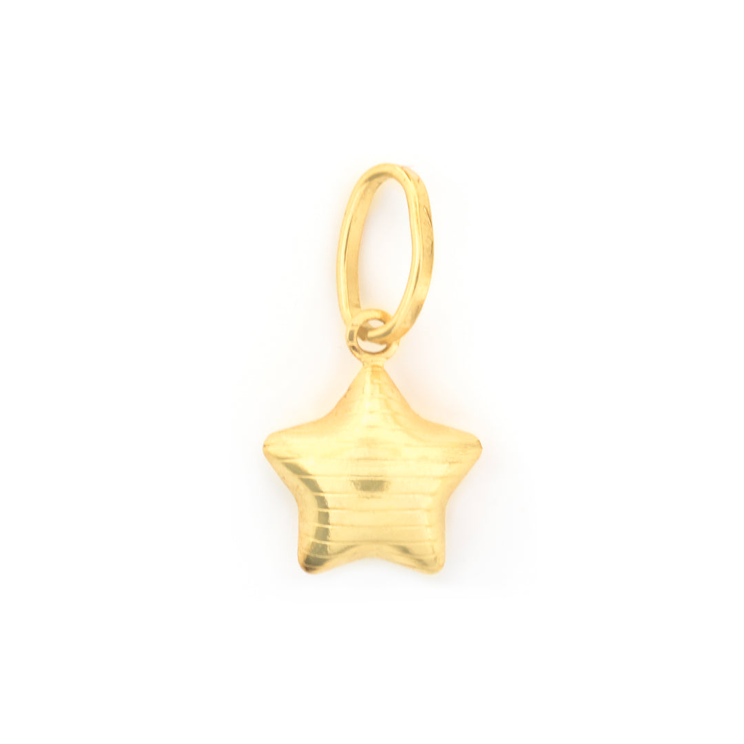 A textured gold star charm with a hanging loop, shown on a plain white background.