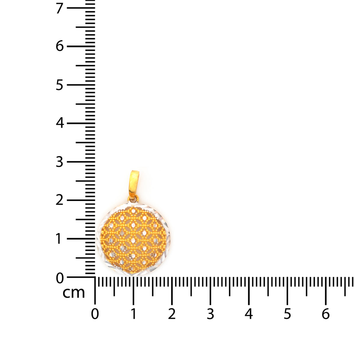 22K Gold Two-Tone Floral Lattice Round Pendant