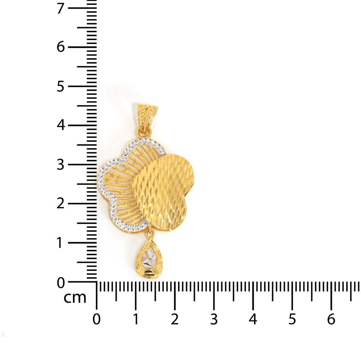 22K Gold Pendant – two-tone styling, softly contoured polish – Size Reference