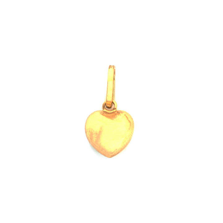 A small polished gold heart-shaped pendant charm with a top loop, shown on a plain white background.