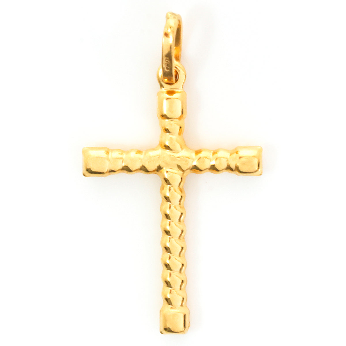 Gold cross pendant on a white background