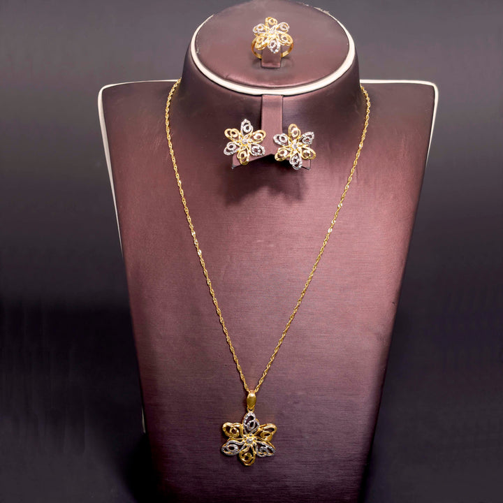 22K Gold Jewelry Set - Flower Design - Zero Making Charge - Main View