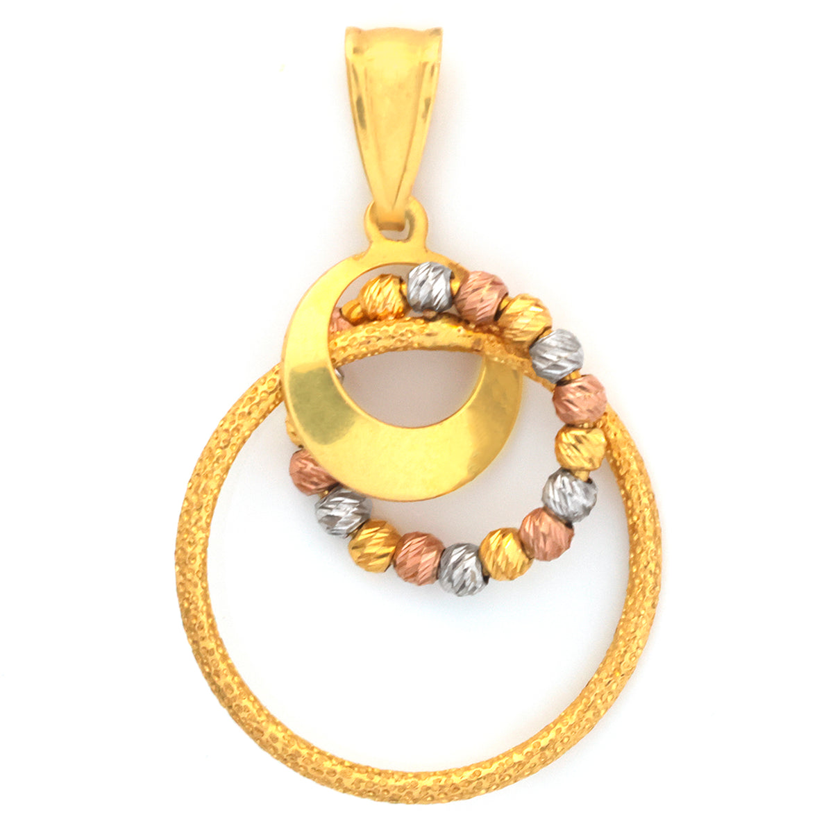22K Gold Tri-Color Bead Ring Pendant - Zero making charge