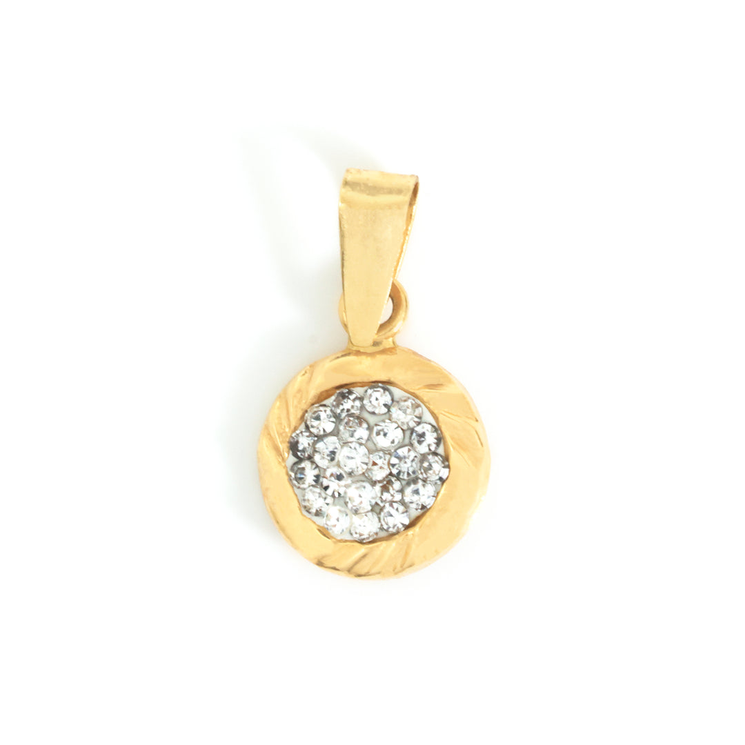 18K Gold Pendant – Pavé Disc with Textured Border