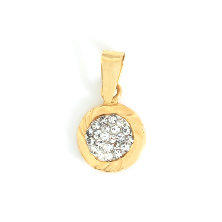 18K Gold Pendant – Pavé Disc with Textured Border