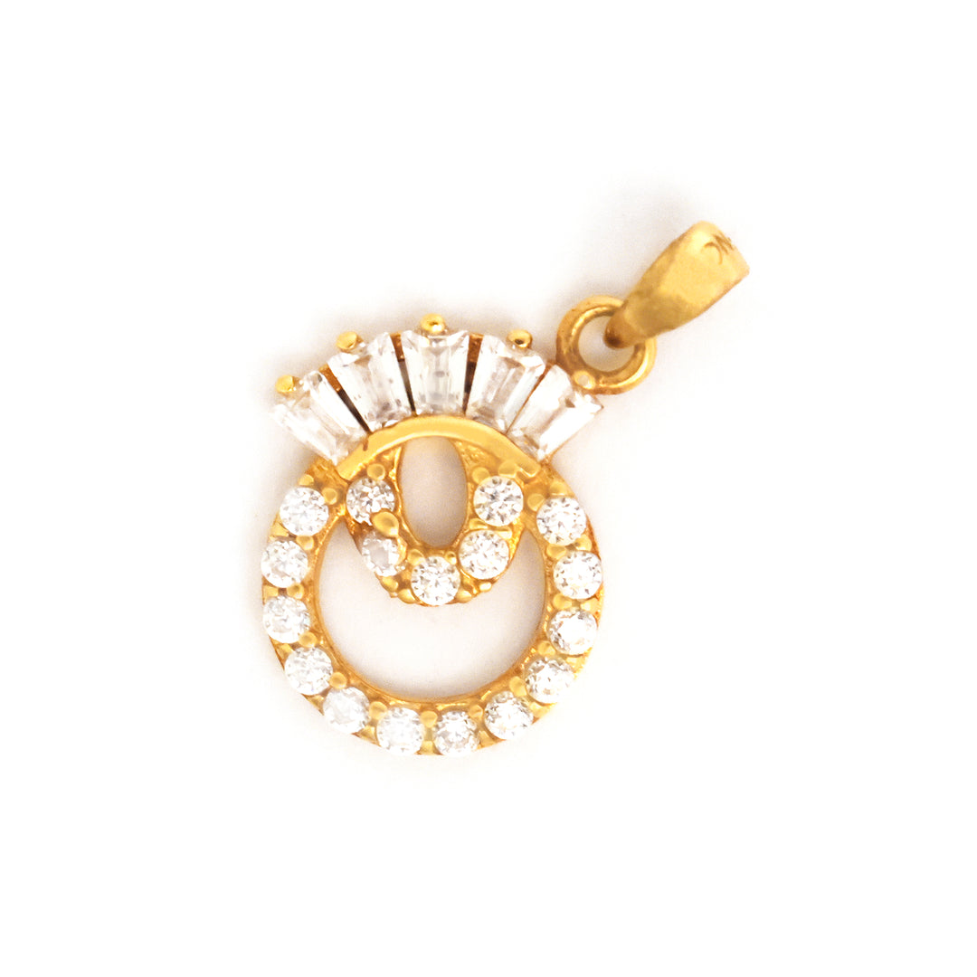 Gold pendant with clear stones on a white background