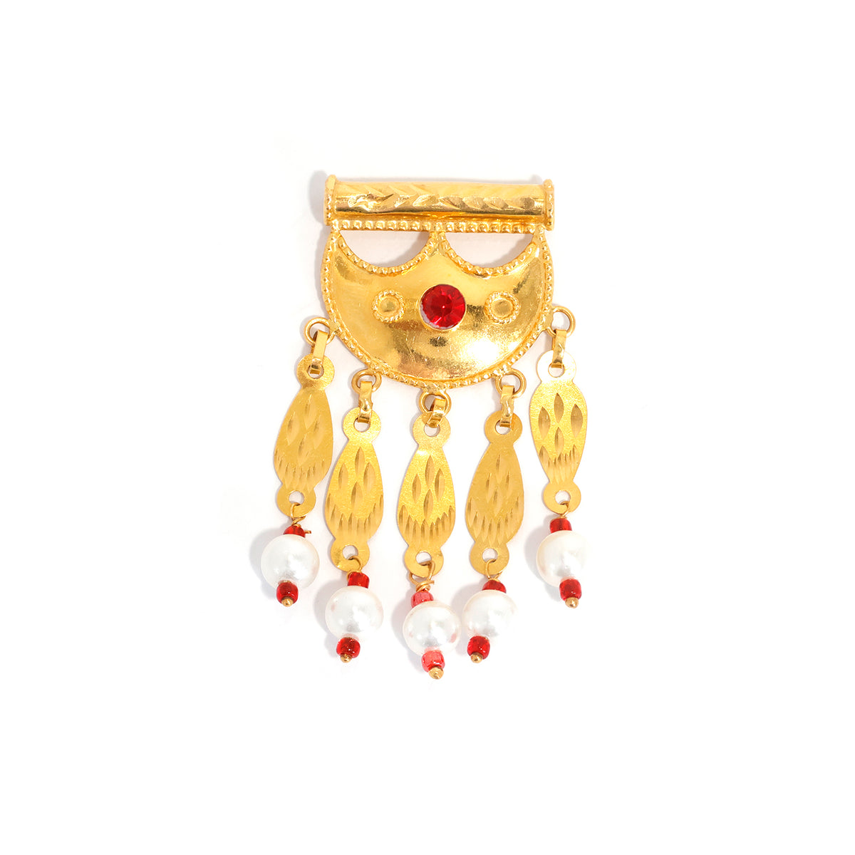 21K Gold Pendants – Half-Moon Pendant with Red Center - Main View