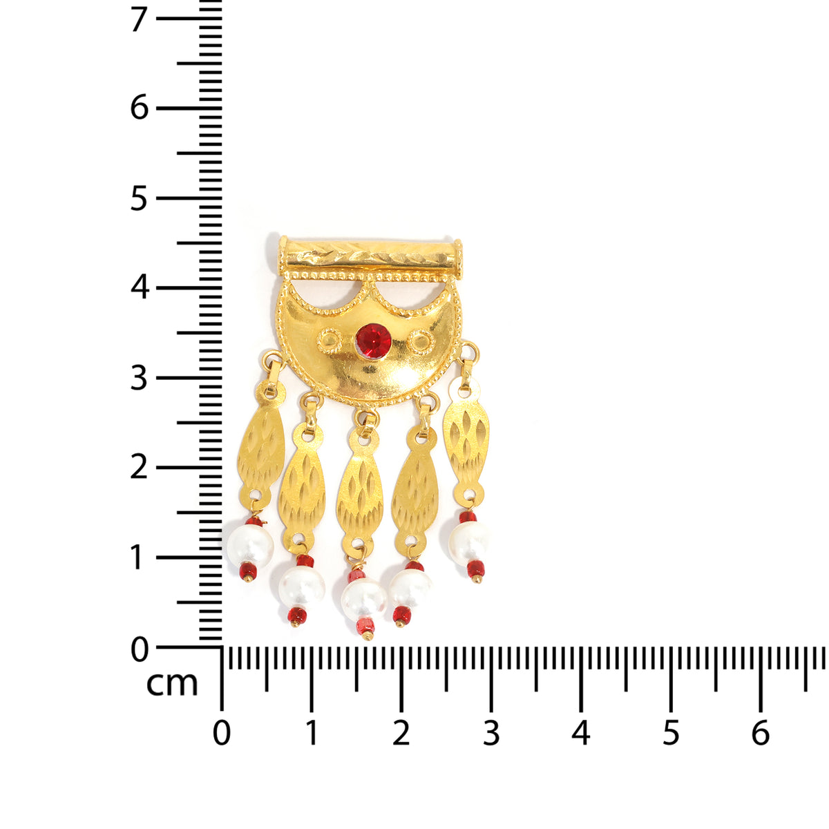 21K Gold Pendants – Half-Moon Pendant with Red Center - Size Reference