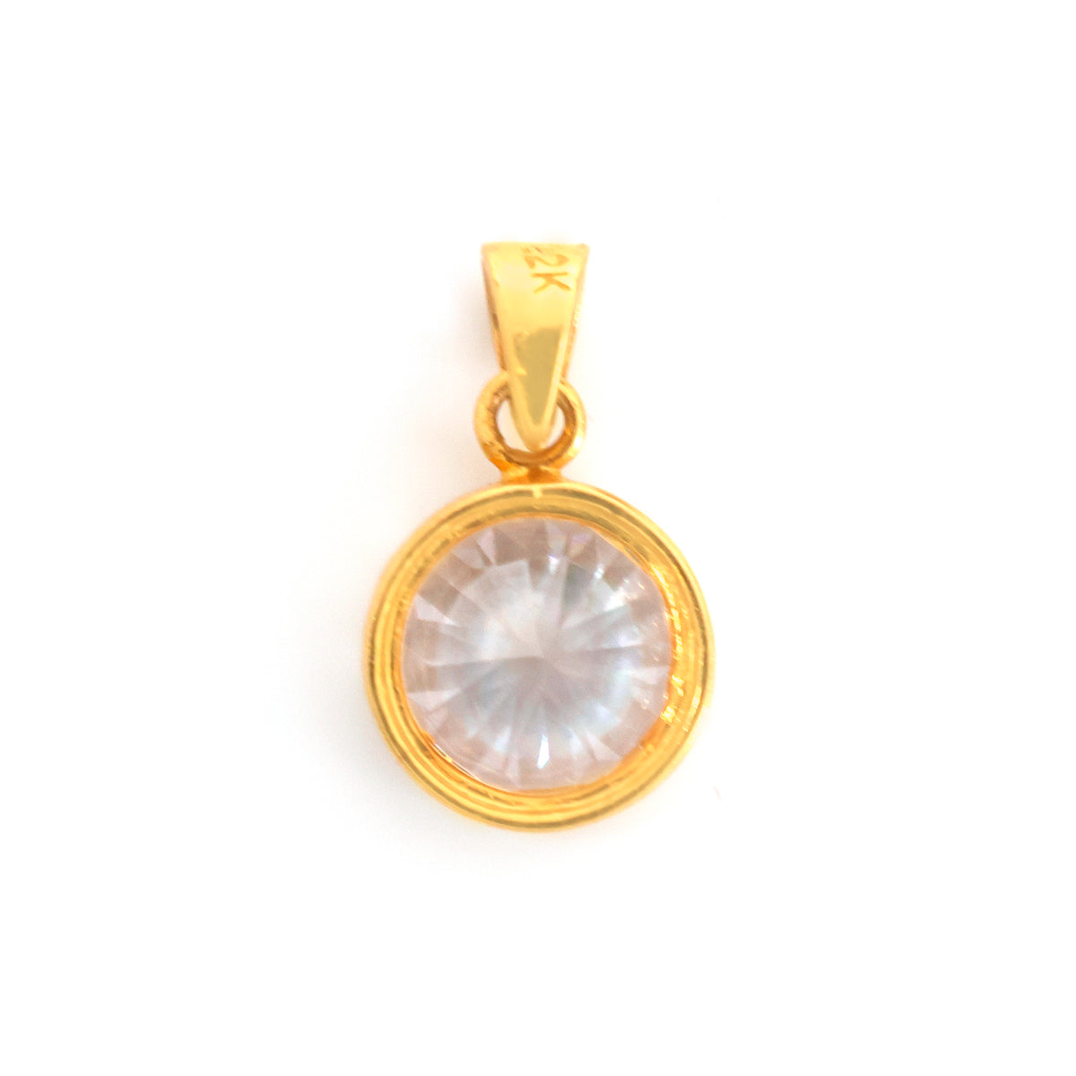 22K Gold Round Solitaire Stone Pendant