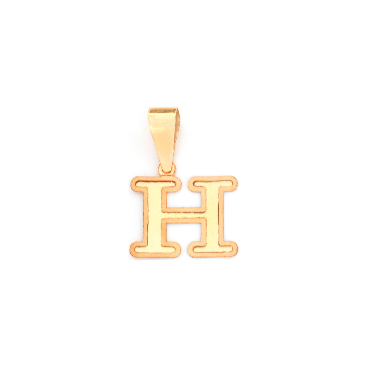 A gold initial pendant featuring the letter 'H' in a classic serif font, shown on a plain white background.