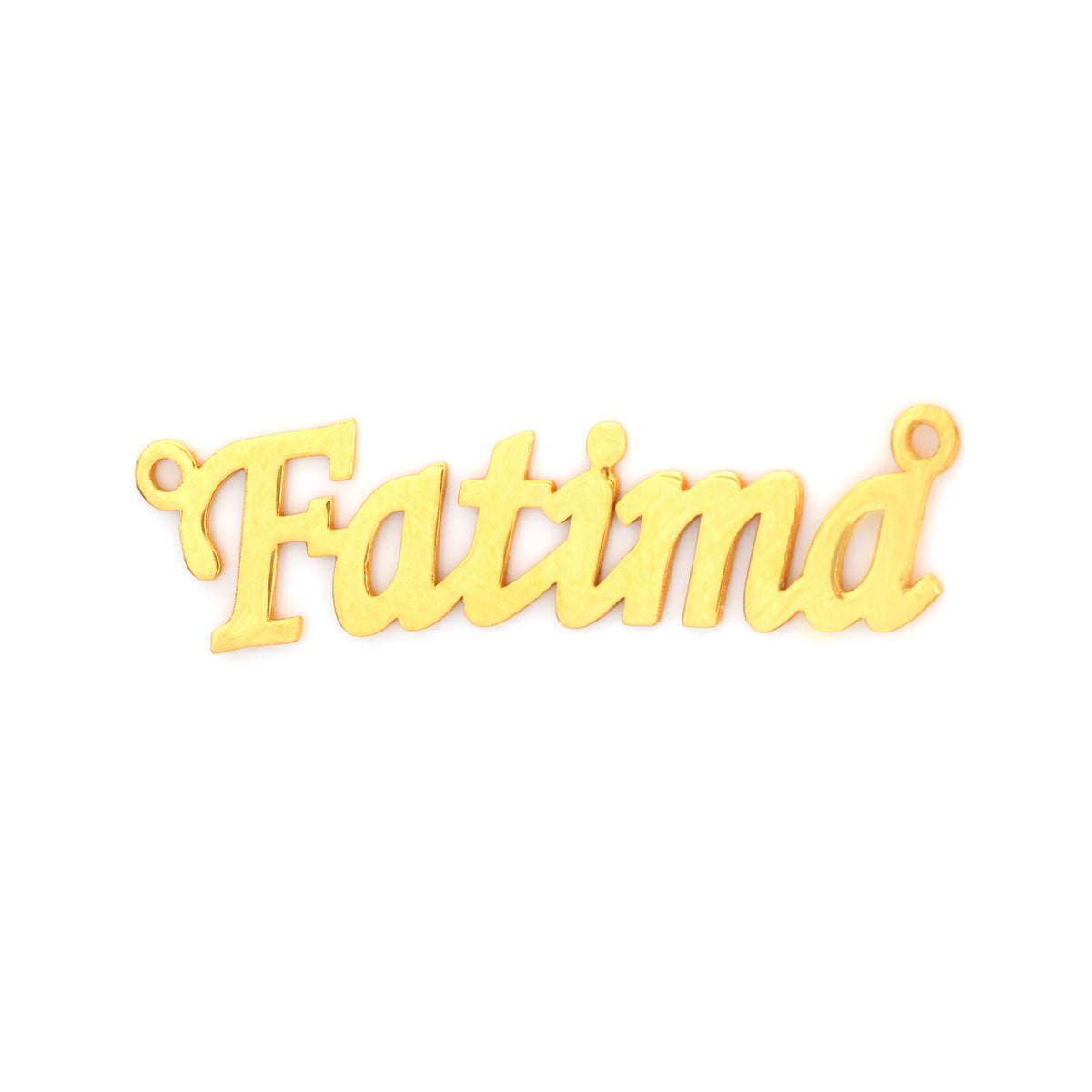 Gold name pendant with 'Fatima' on a white background