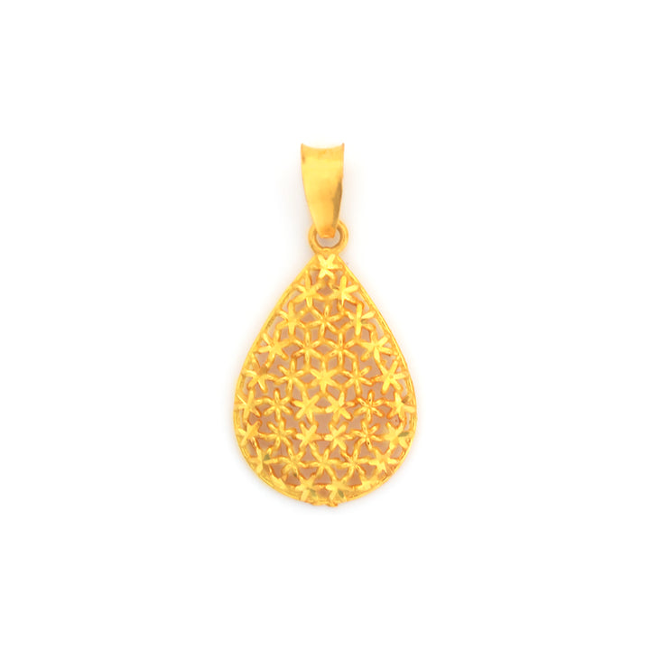 21K Gold Star-Cutout Filigree Teardrop Pendant