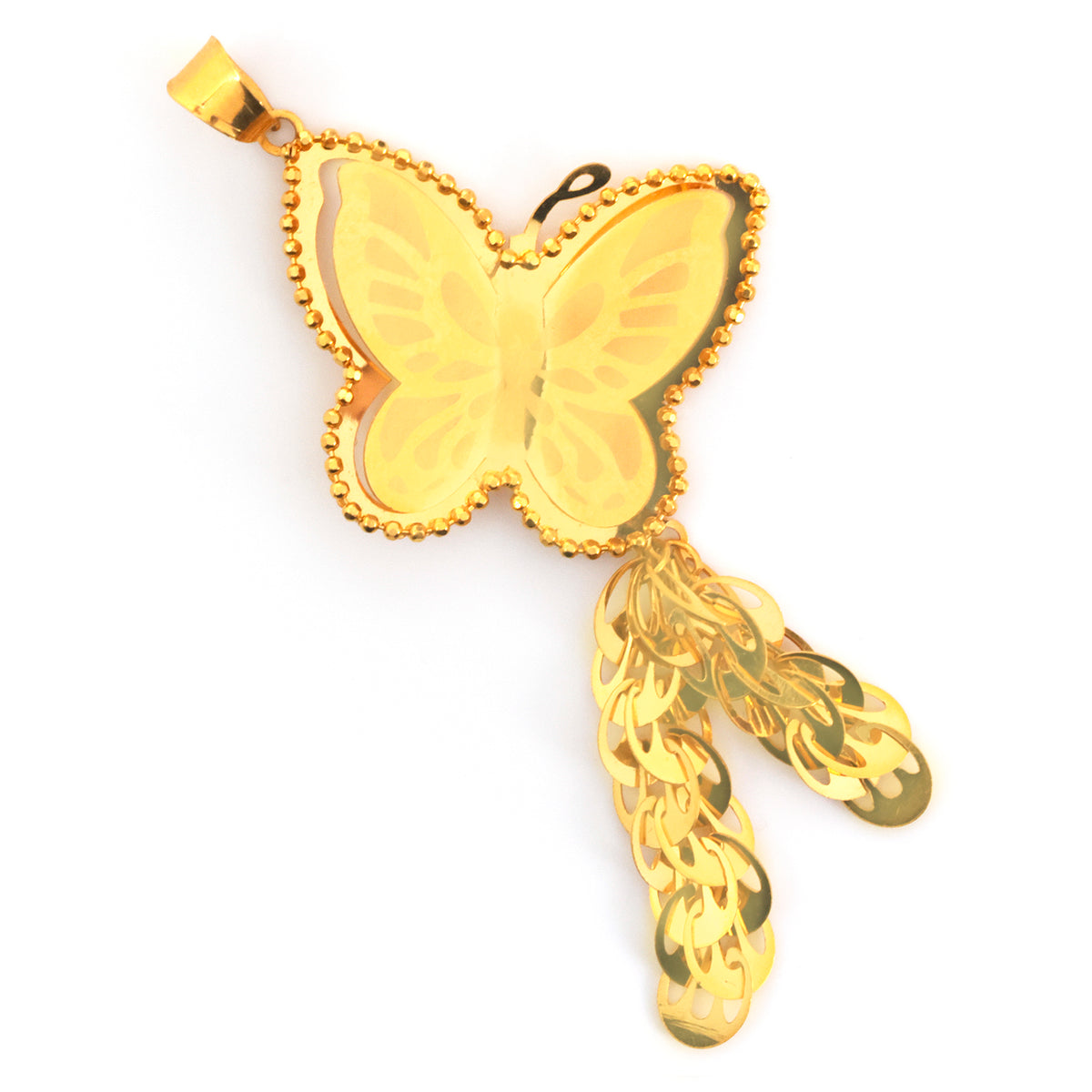 21K Gold Butterfly Pendant with Tassel Drop