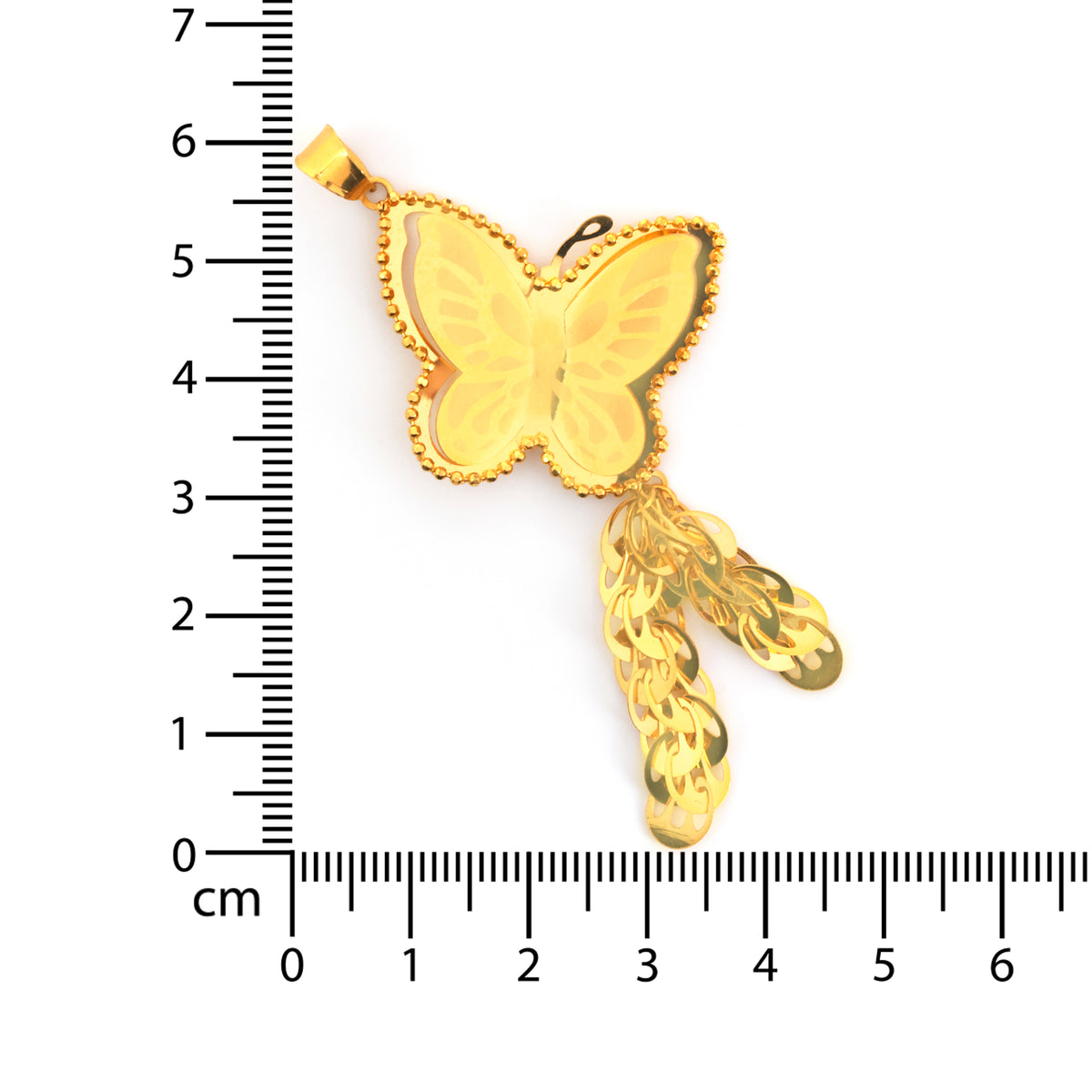21K Gold Butterfly Pendant with Tassel Drop