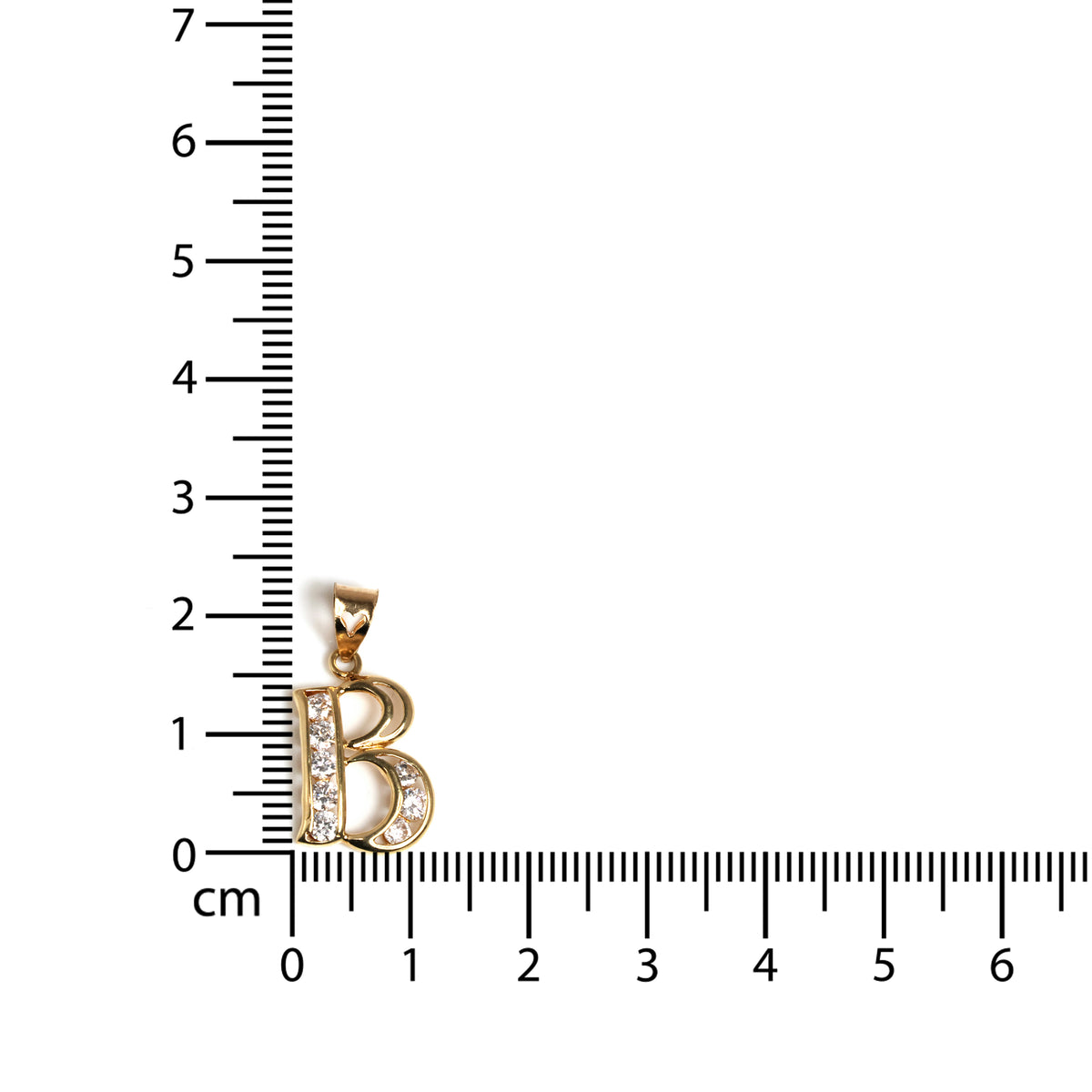 A charming initial B pendant featuring CZ accents—with size