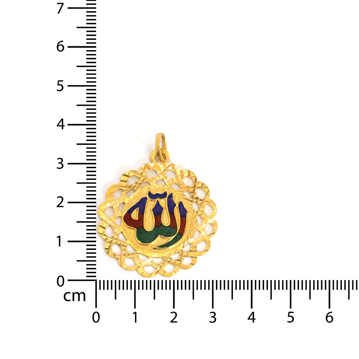 22K Gold Pendants – Colorful Enamel Calligraphy - Size Reference