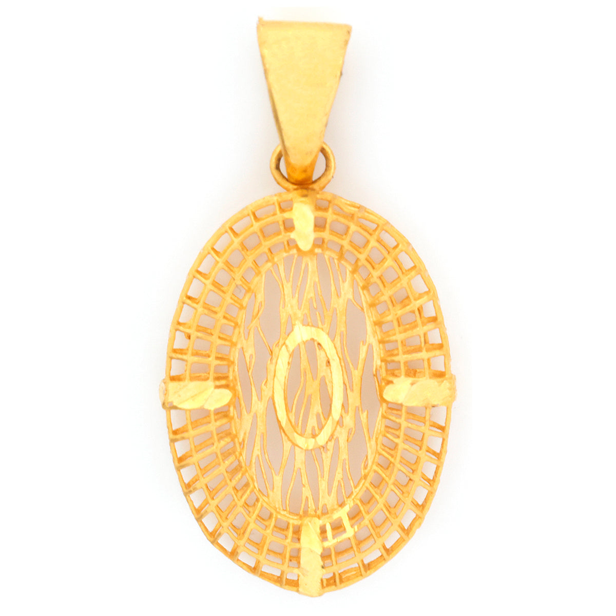 22K Gold Woven Lattice Oval Pendant with Branch Center