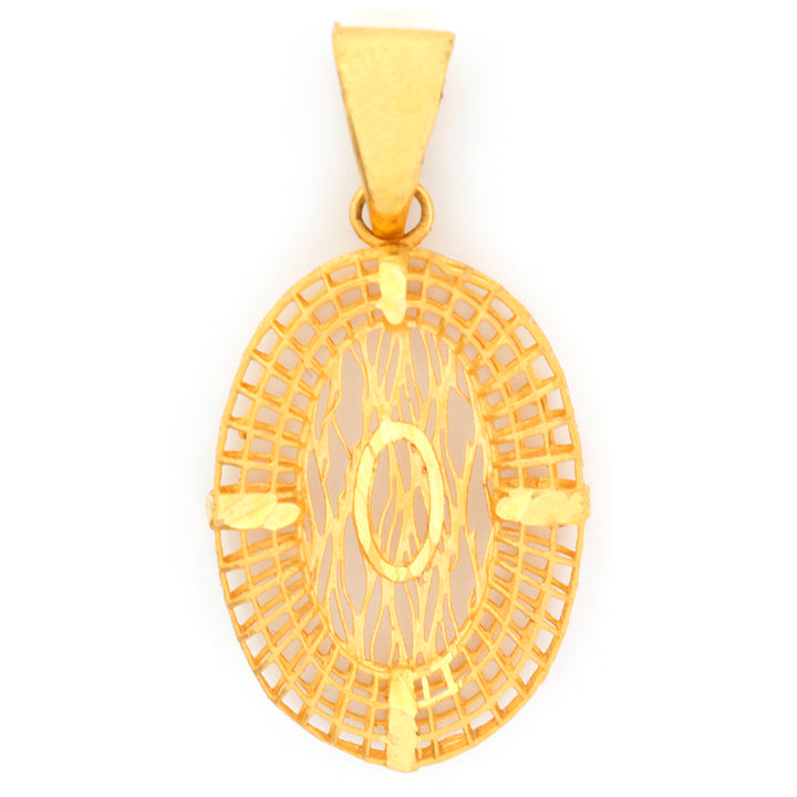 22K Gold Woven Lattice Oval Pendant with Branch Center