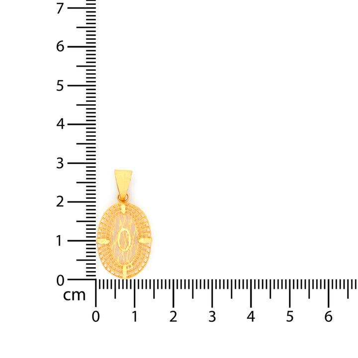 22K Gold Woven Lattice Oval Pendant with Branch Center