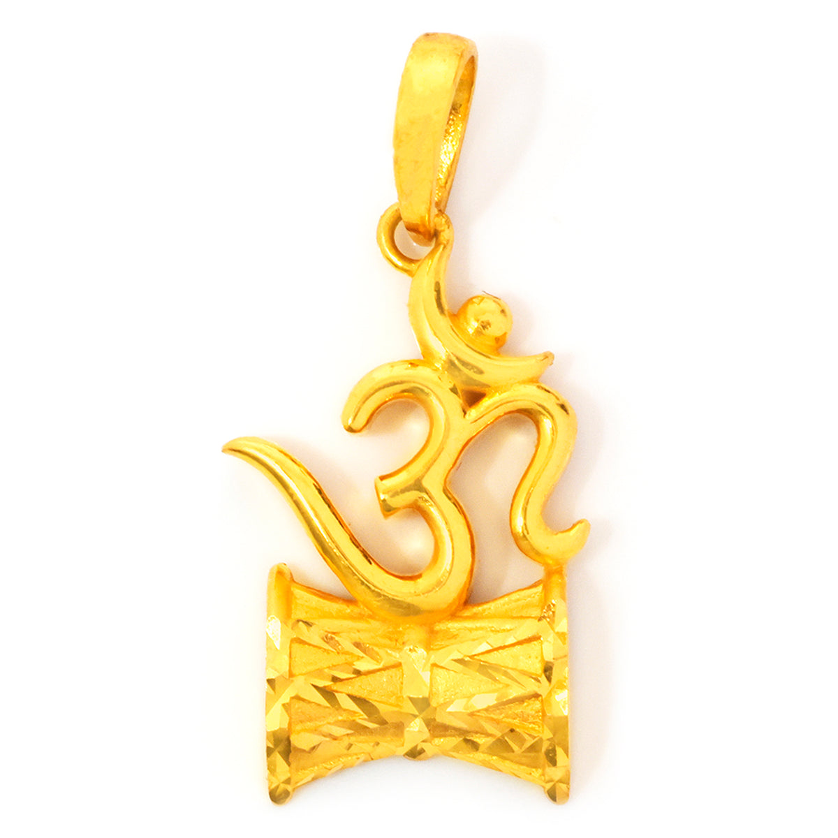 Gold pendant with Om symbol on a white background