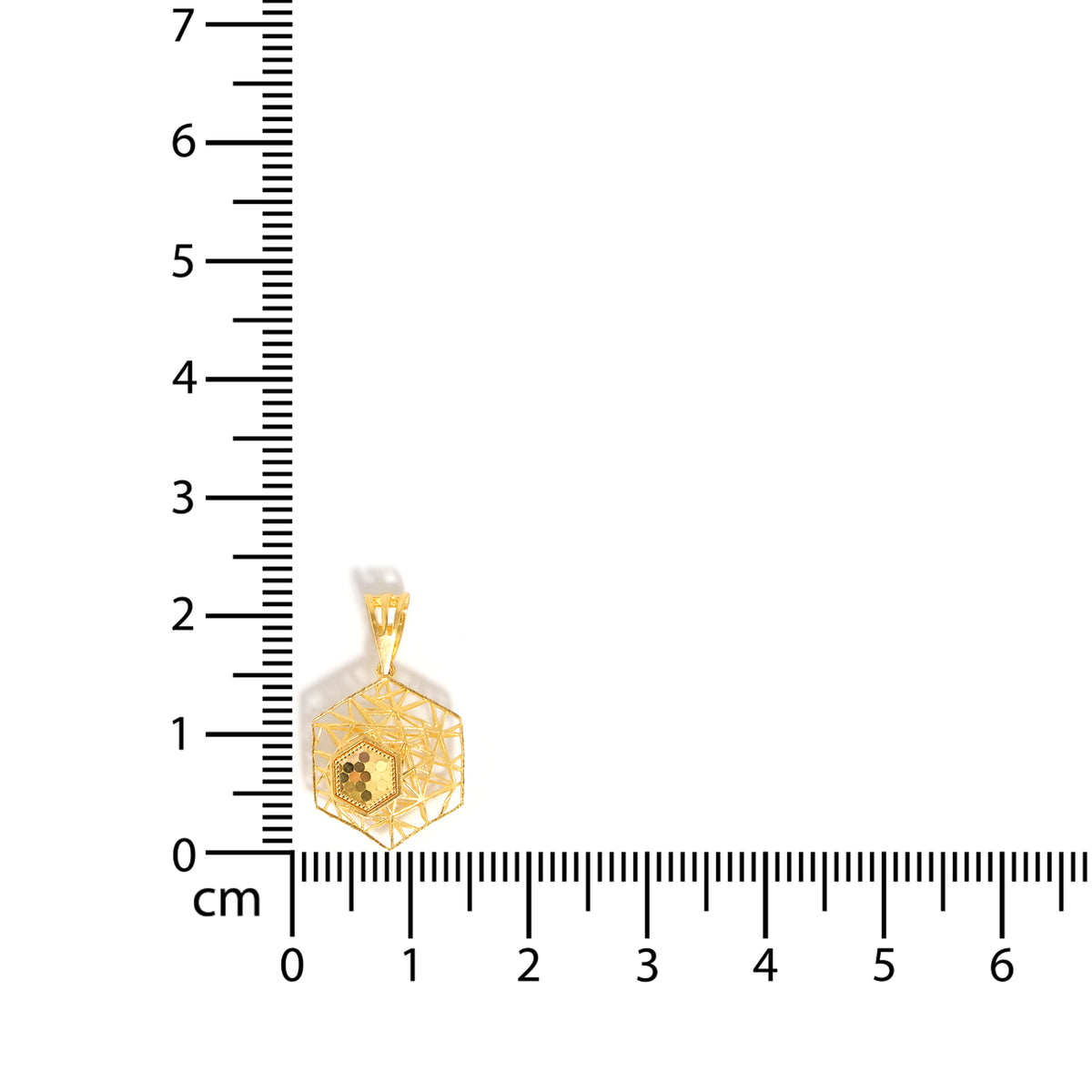 22K Gold Hexagon Pendant - Intricate Lattice Work - Size Reference