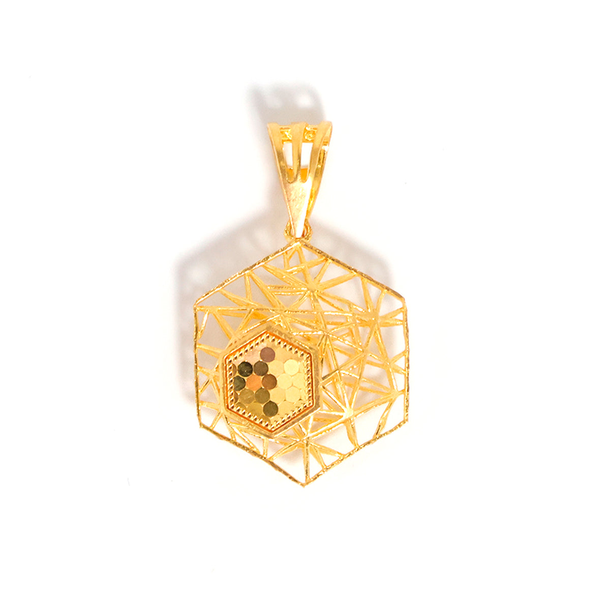 22K Gold Hexagon Pendant - Intricate Lattice Work - Main View