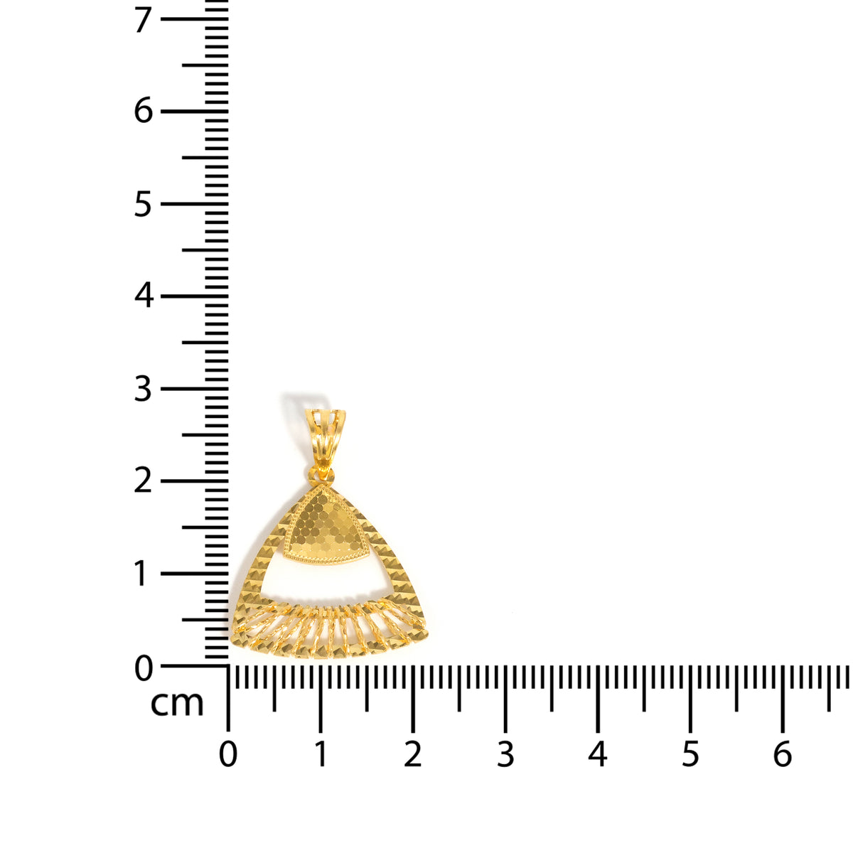 22K Geometric Gold Pendant - Triangle Shape - Size Reference