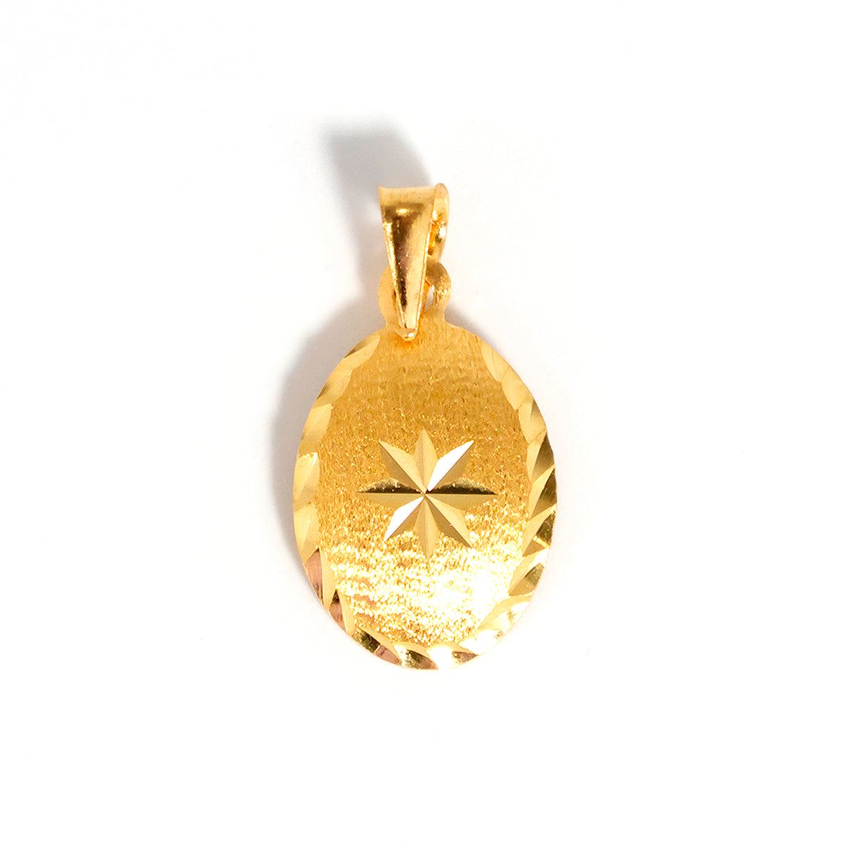 22K Gold Oval Shaped Pendant with Star Design - Shop Now - Main View