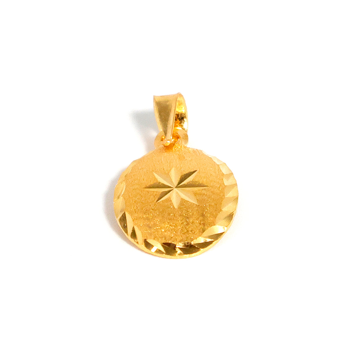 22K Gold Oval Shaped Pendant with Star Design - Shop Now - Close View