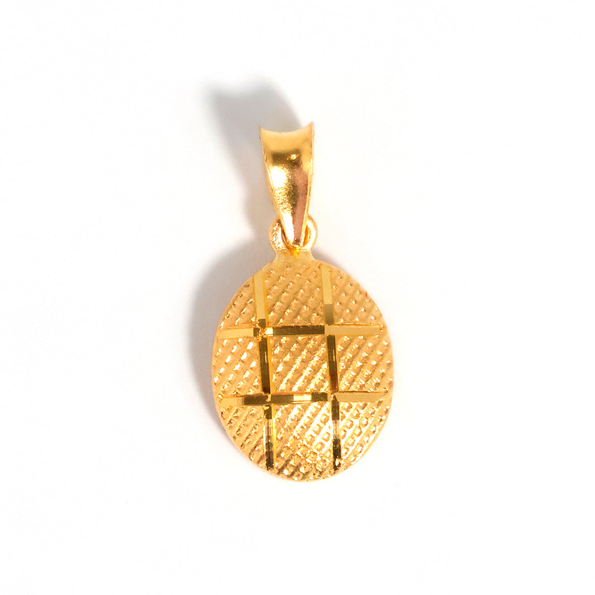 22K Gold Oval Shaped Pendant - Multi-Texture Design - Shop Now - Main View