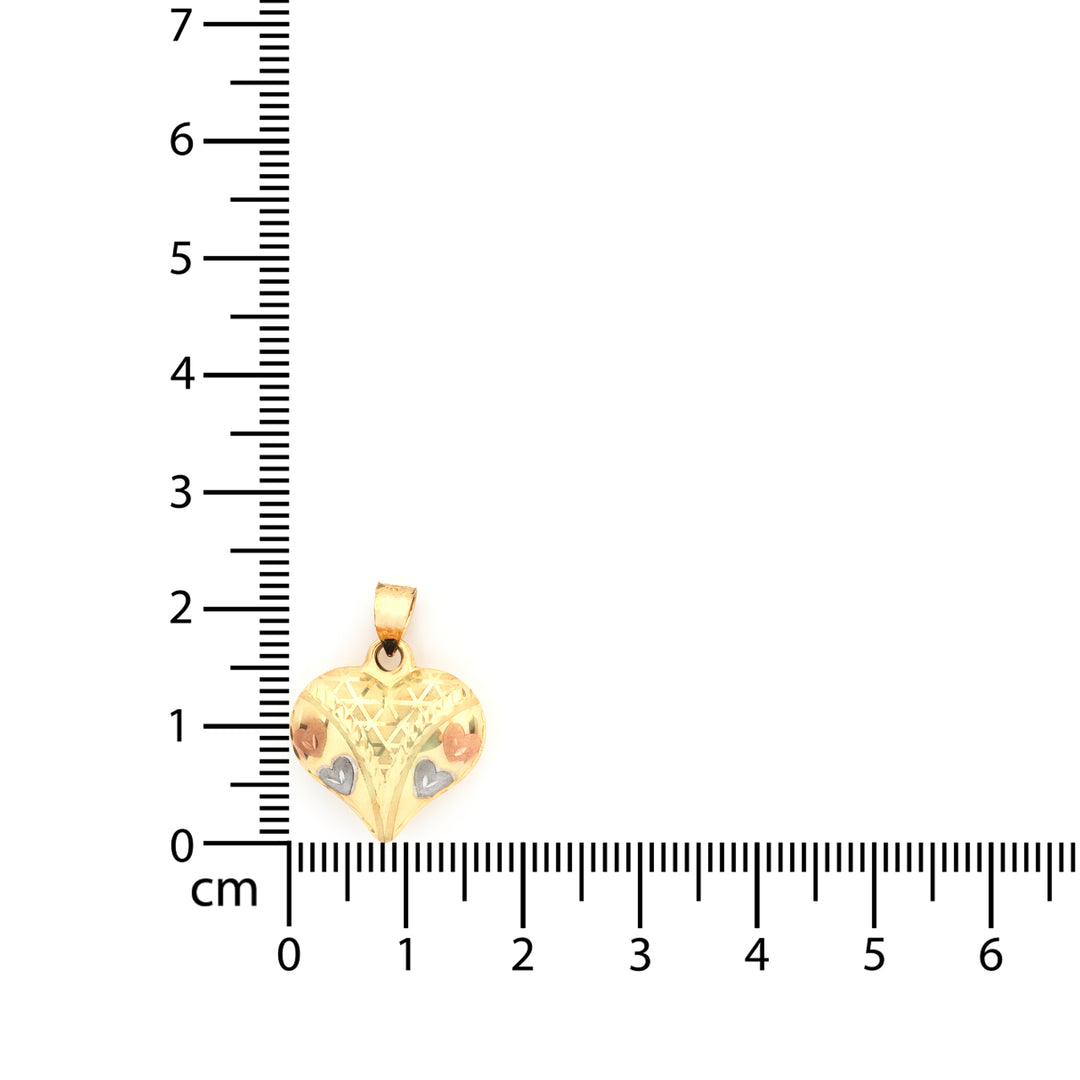 18K Gold Heart Pendant – Tri-Color Diamond-Cut Heart Detail