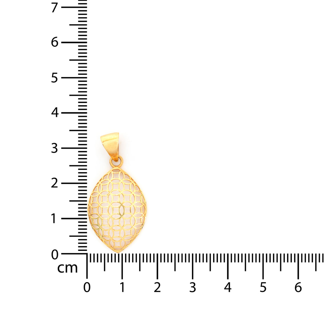 18K Gold Oval Pendant – Openwork Circle Lattice Design