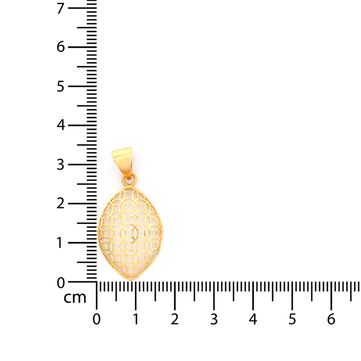 18K Gold Oval Pendant – Openwork Circle Lattice Design