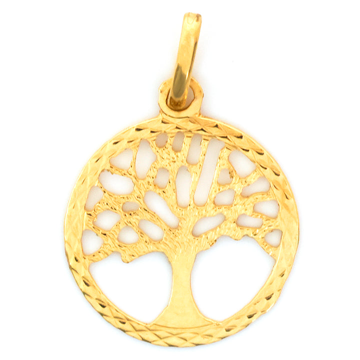Gold tree of life pendant on a white background
