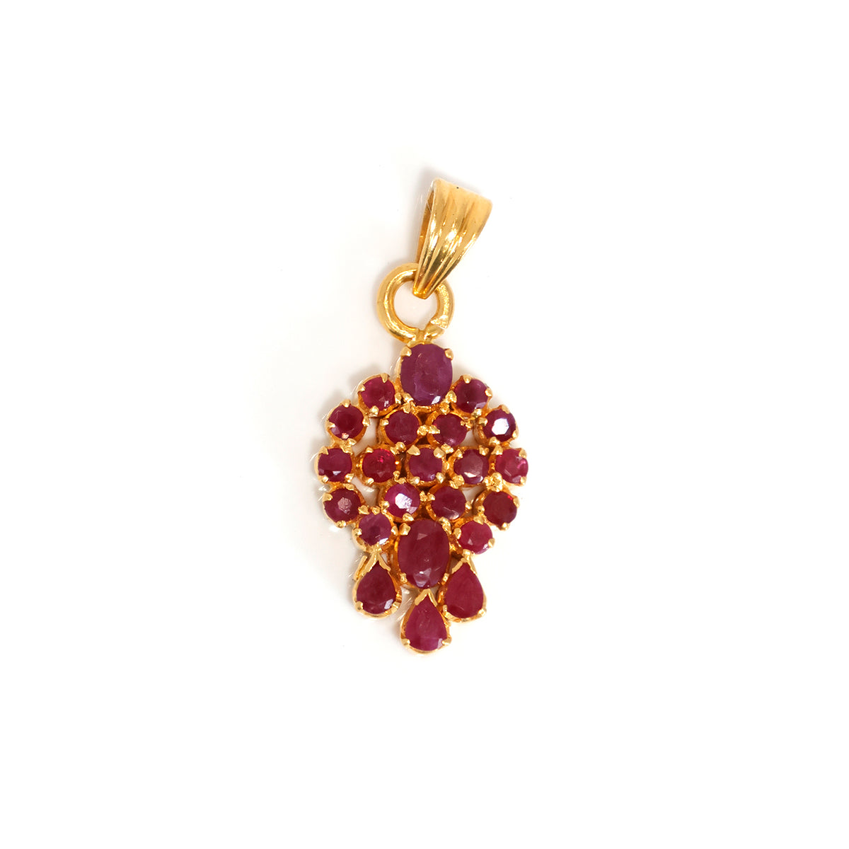 21K Gold Pendant - Traditional Cluster Stone Design – Zero Making Charge - Main View