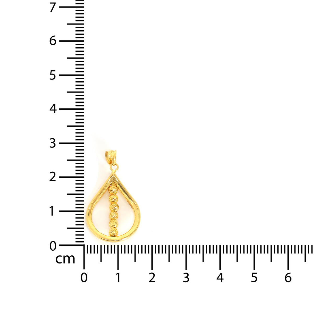 21K Gold Teardrop Pendant with Bead Detailing – Zero Making Charge - Size Reference