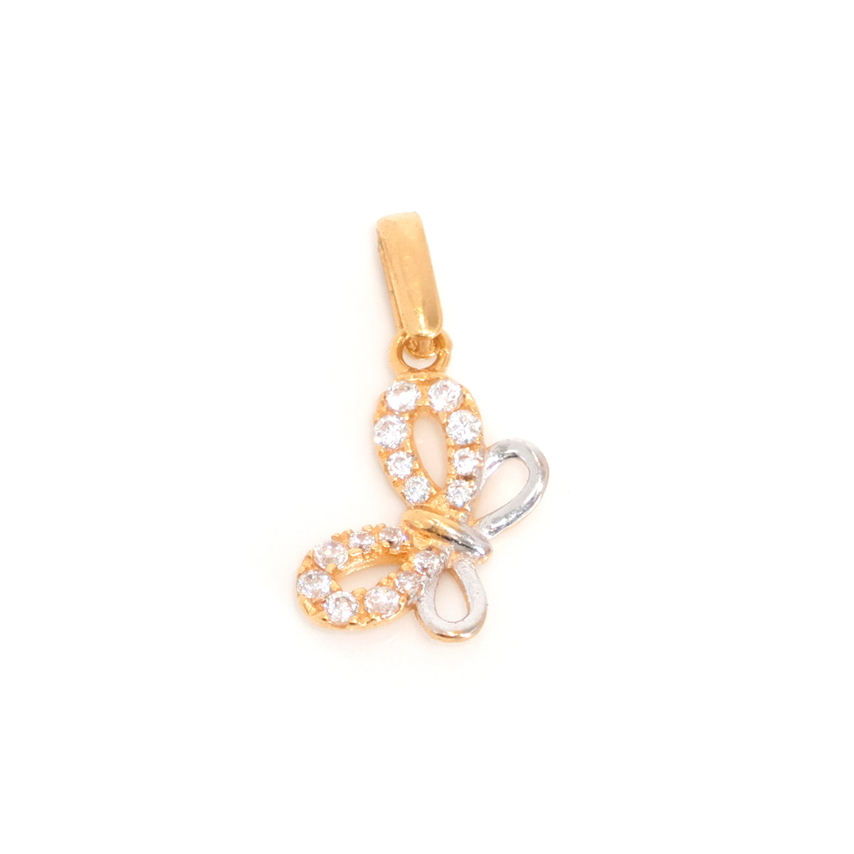 21K Gold Butterfly Pendant - Elegant Dual Tone Stone Design– Main View
