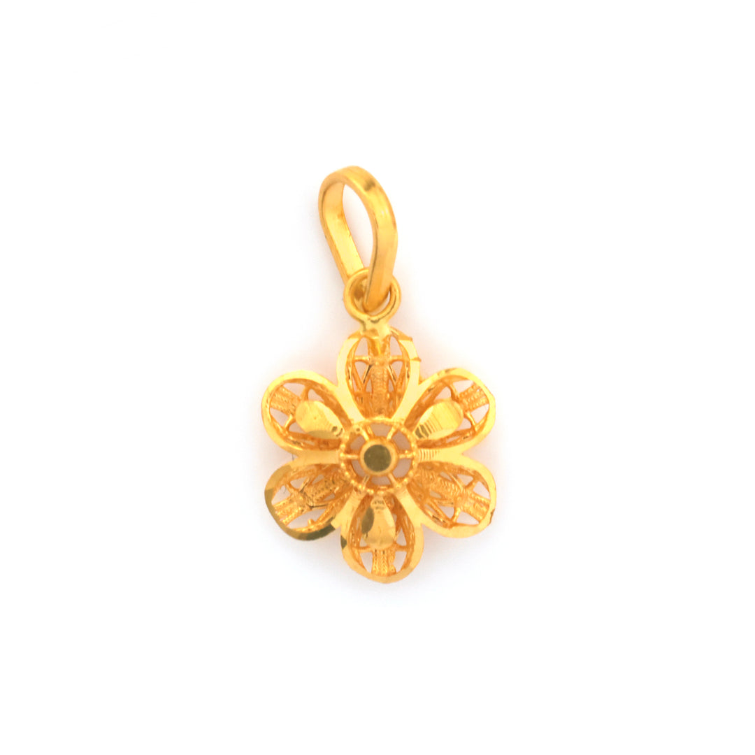 22K Gold Six-Petal Filigree Flower Pendant
