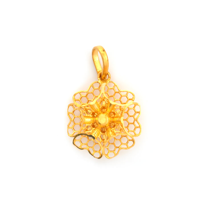 22K Gold Filigree Honeycomb Flower Pendant
