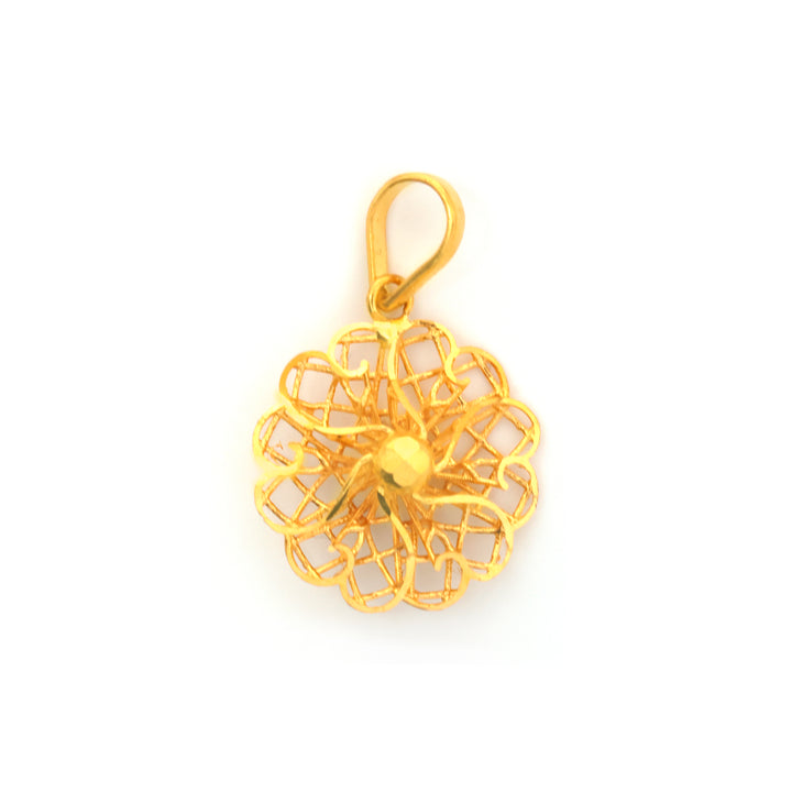 22K Gold Filigree Flower Disc Pendant